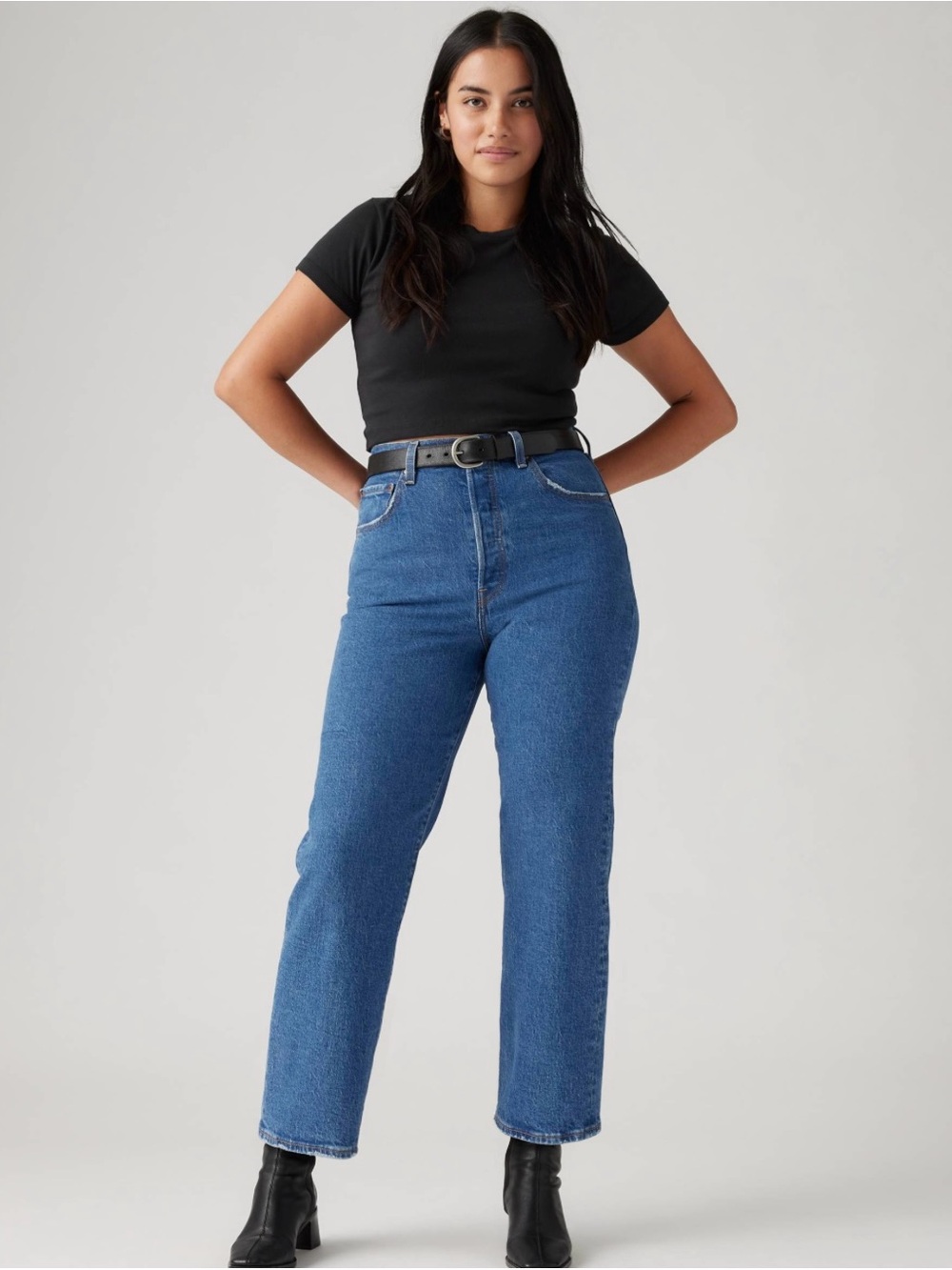 Levi's Indigo Wash Wide Ribcage Straight Ankle Cropped High Rise Denim Jeans
